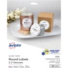 Avery&reg; Glossy White Round Labels 2½" , Diameter, Permanent Adhesive, for Laser and Inkjet Printers