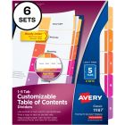 Avery&reg; Ready Index&reg; Table of Content Dividers for Laser and Inkjet Printers, 5 tabs, 6 sets