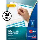 Avery&reg; Print & Apply Clear Label Dividers with Index Maker&reg; Easy Apply&trade; Labels for Laser and Inkjet Printers, 5 tabs, 25 sets