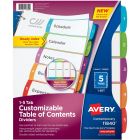 Avery&reg; Ready Index&reg; Customizable Table of Contents Dividers for Laser and Inkjet Printers, 5 tabs, 1 set