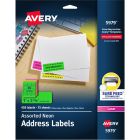 Avery&reg; High Visibility Neon ID Labels for Laser and Inkjet Printers, 1" x 2?" , Assorted Colours