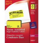 Avery&reg; High Visibility Neon ID Labels for Laser and Inkjet Printers, 2" x 4" , Assorted Colours