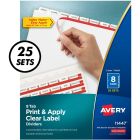 Avery&reg; Print & Apply Clear Label Dividers, Index Maker(R) Easy Apply(TM) Printable Label Strip, 8 White Tabs, 25 Sets (11447)
