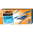 BIC Round Stic Grip Extra Comfort Blue Ballpoint Pens, Medium Point (1.2mm), 12-Count Pack, Excellent Writing Pens With Soft Grip for Superb Comfort and Control